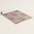 Retro Floral Beetle - pink red gold and teal Yoga Mat Gallery Image 2