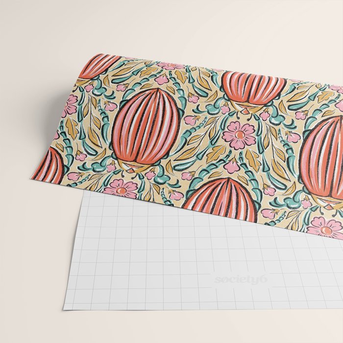 Retro Floral Beetle - pink red gold and teal Wrapping Paper Gallery Image 2