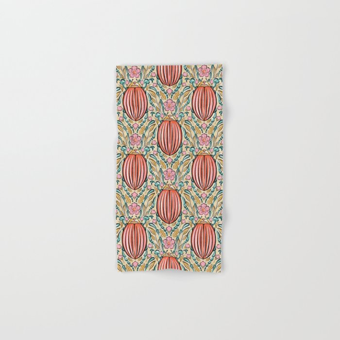 Retro Floral Beetle - pink red gold and teal Bath Towel Gallery Image 1