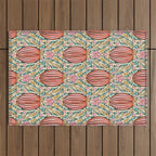 Retro Floral Beetle - pink red gold and teal Outdoor Rug Gallery Image 1
