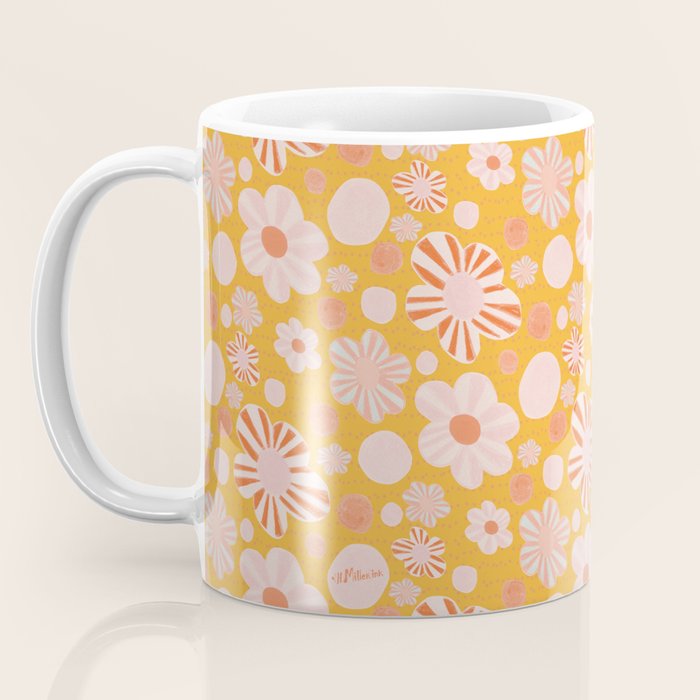 Pop Art Stripe Flowers in Retro Tangerine Coffee Mug Gallery Image 3
