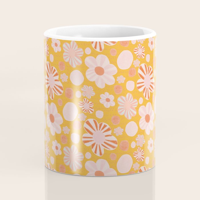 Pop Art Stripe Flowers in Retro Tangerine Coffee Mug Gallery Image 4