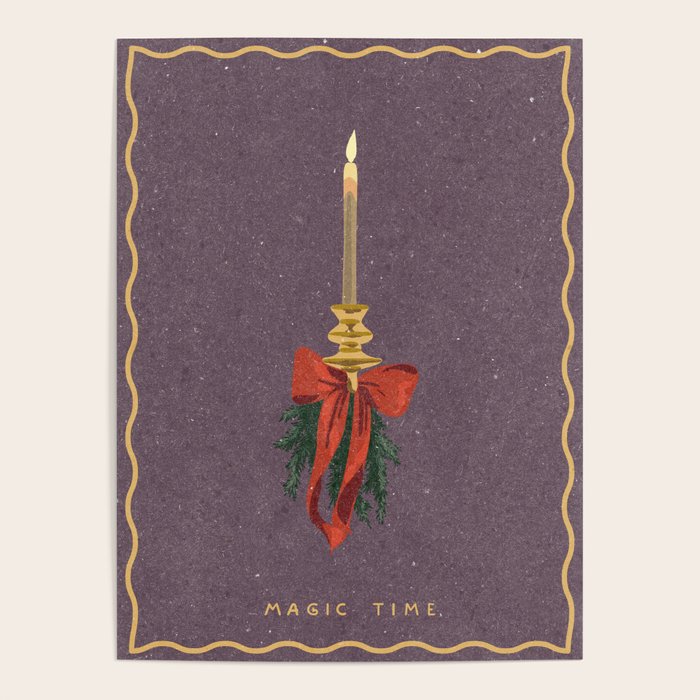 Candle with bow and spruce sprigs Poster Gallery Image 1