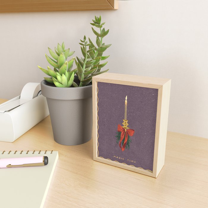 Candle with bow and spruce sprigs Mini Art Print Gallery Image 2