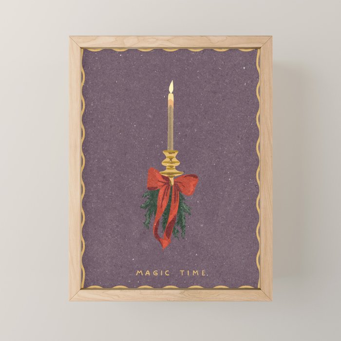 Candle with bow and spruce sprigs Mini Art Print Gallery Image 1