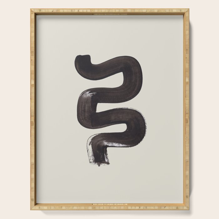 black & white minimalist abstract shapes patterns black ink painting Serving Tray Gallery Image 1