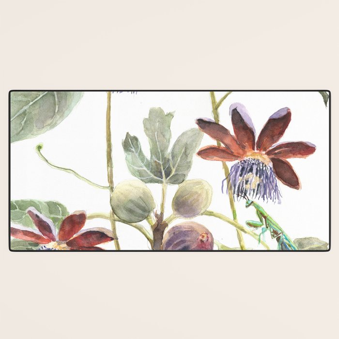 Passiflora and Figs Botanical Illustration, Praying Mantis Desk Mat Gallery Image 3