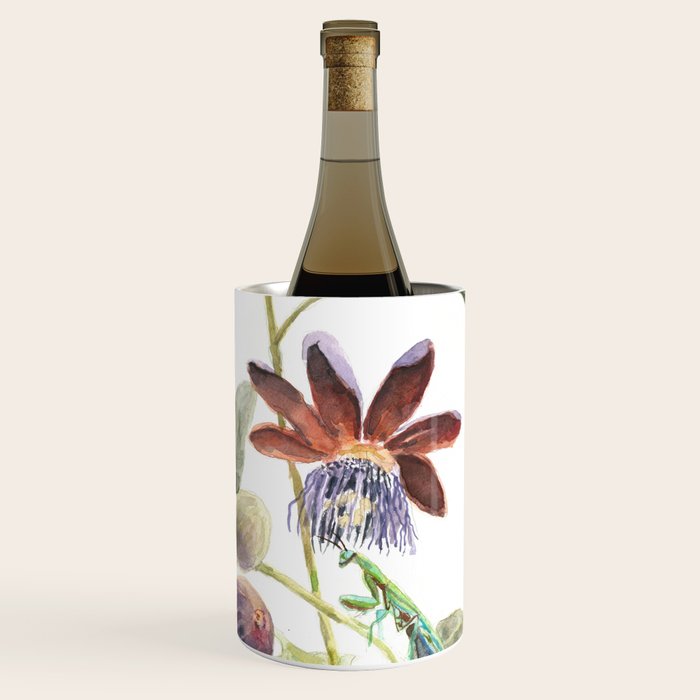 Passiflora and Figs Botanical Illustration, Praying Mantis Wine Chiller Gallery Image 3