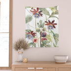 Passiflora and Figs Botanical Illustration, Praying Mantis Wall Tapestry Gallery Image 2