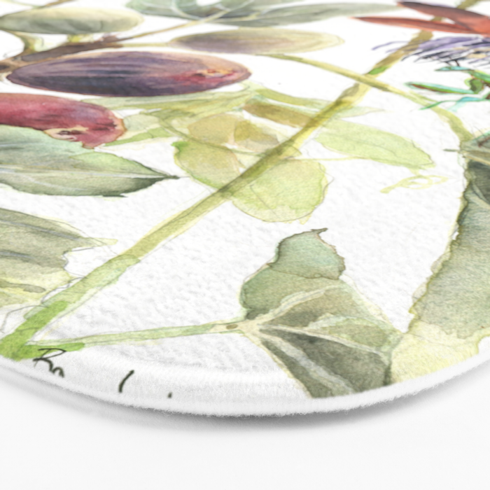 Passiflora and Figs Botanical Illustration, Praying Mantis Bath Mat Gallery Image 3