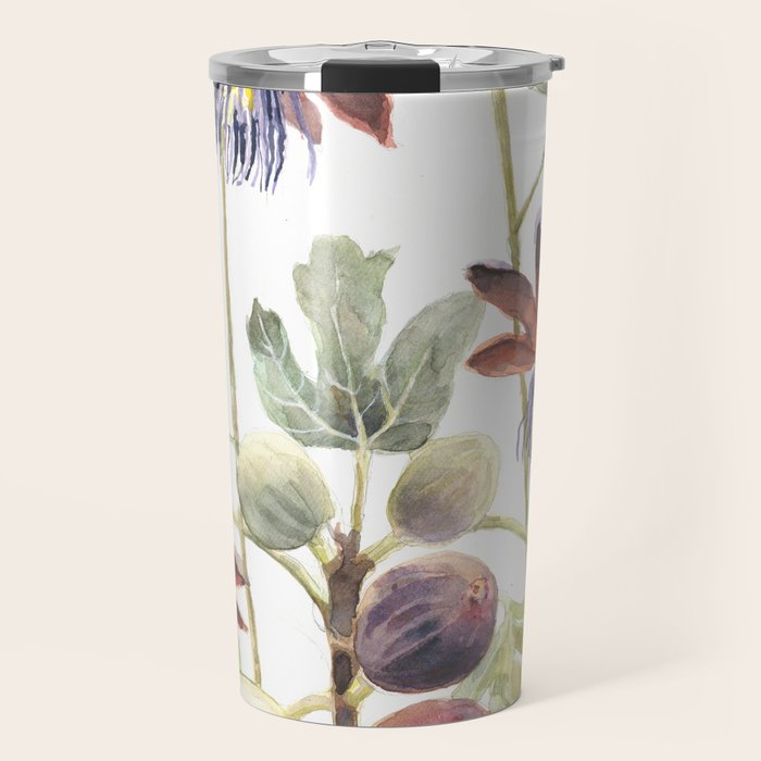 Passiflora and Figs Botanical Illustration, Praying Mantis Travel Mug Gallery Image 1