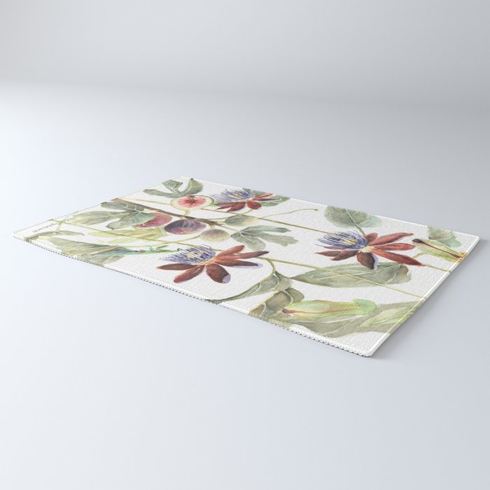 Passiflora and Figs Botanical Illustration, Praying Mantis Rug Gallery Image 3