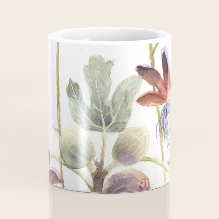 Passiflora and Figs Botanical Illustration, Praying Mantis Coffee Mug Gallery Image 4