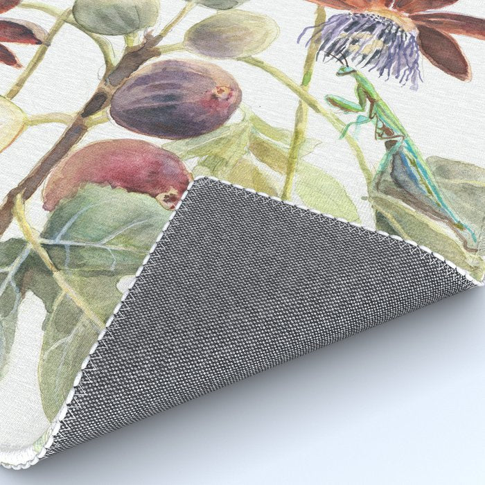 Passiflora and Figs Botanical Illustration, Praying Mantis Rug Gallery Image 4