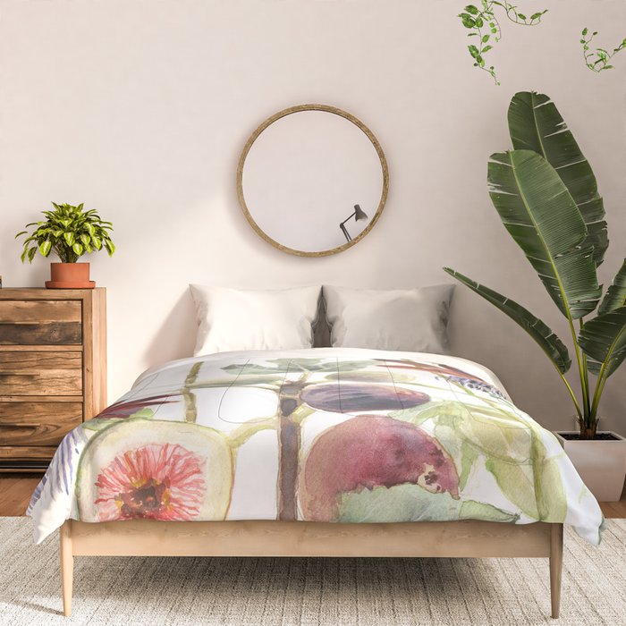 Passiflora and Figs Botanical Illustration, Praying Mantis Comforter Gallery Image 3