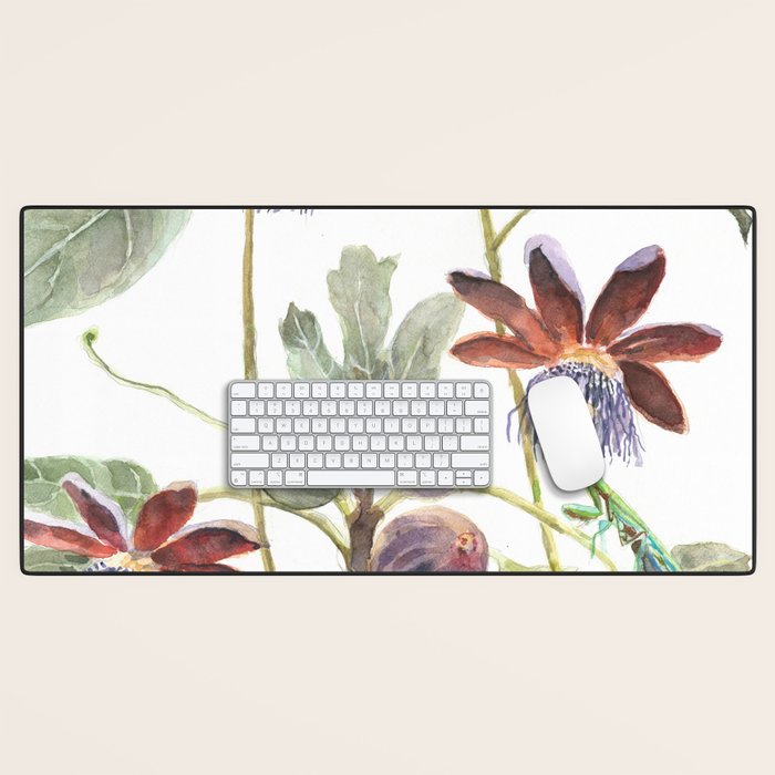 Passiflora and Figs Botanical Illustration, Praying Mantis Desk Mat Gallery Image 1