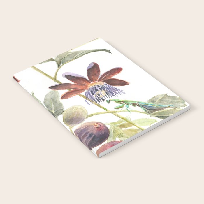 Passiflora and Figs Botanical Illustration, Praying Mantis Notebook Gallery Image 1