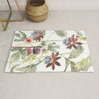 Passiflora and Figs Botanical Illustration, Praying Mantis Rug Gallery Image 1