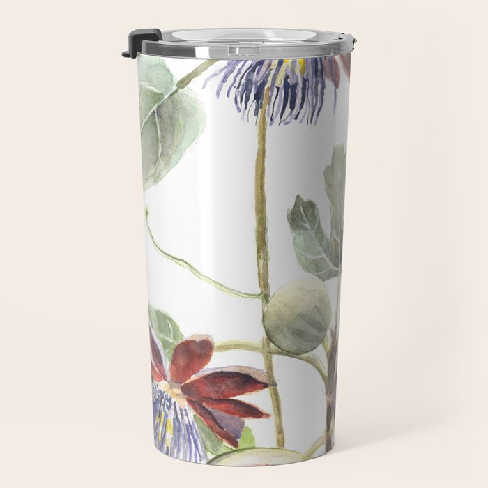 Passiflora and Figs Botanical Illustration, Praying Mantis Travel Mug Gallery Image 3