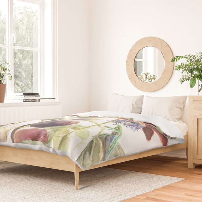 Passiflora and Figs Botanical Illustration, Praying Mantis Duvet Cover Gallery Image 2
