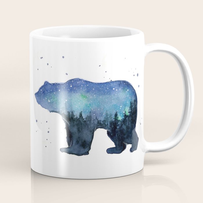 Forest Bear Silhouette Watercolor Galaxy Coffee Mug Gallery Image 1