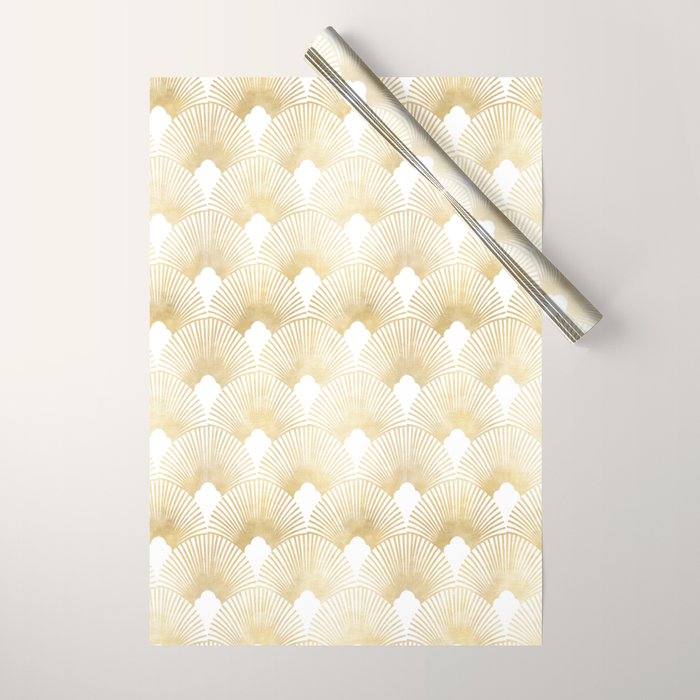 Art Deco Gatsby Golden Fan Pattern Wrapping Paper Gallery Image 1