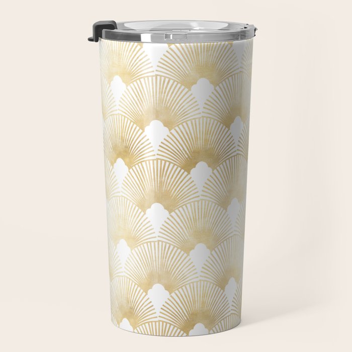 Art Deco Gatsby Golden Fan Pattern Travel Mug Gallery Image 3