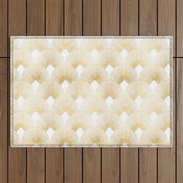 Art Deco Gatsby Golden Fan Pattern Outdoor Rug Gallery Image 1