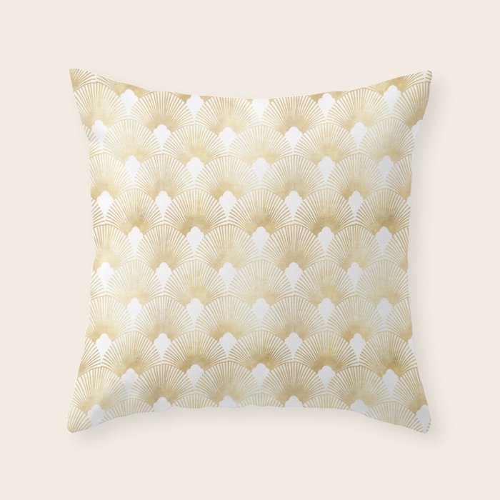 Art Deco Gatsby Golden Fan Pattern Throw Pillow Gallery Image 6