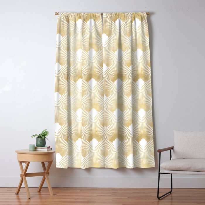 Art Deco Gatsby Golden Fan Pattern Window Curtain Gallery Image 1