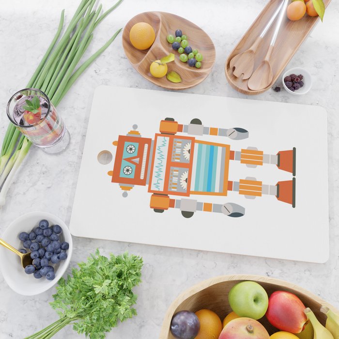 Orange Robot Retro Toy Cutting Board Gallery Image 2