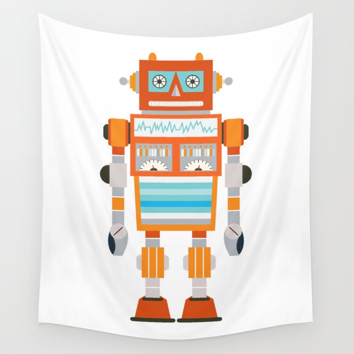 Orange Robot Retro Toy Wall Tapestry Gallery Image 4