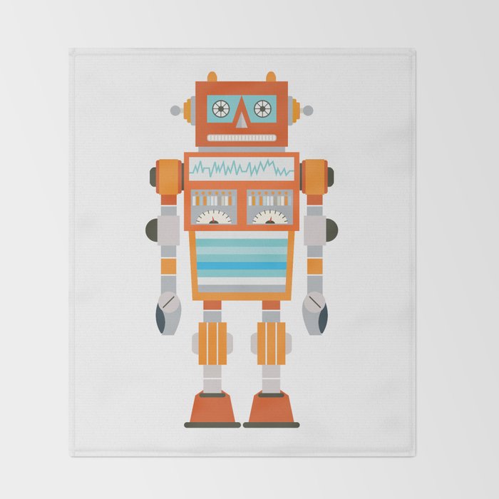 Orange Robot Retro Toy Throw Blanket Gallery Image 2