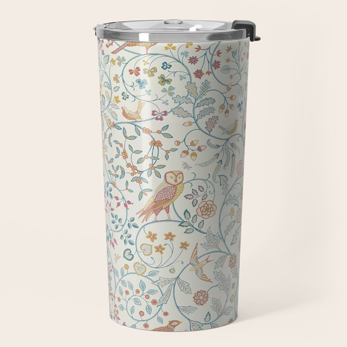 William Morris Newill Owl Art Blue Indigo Saffron Vintage Pattern Travel Mug Gallery Image 2