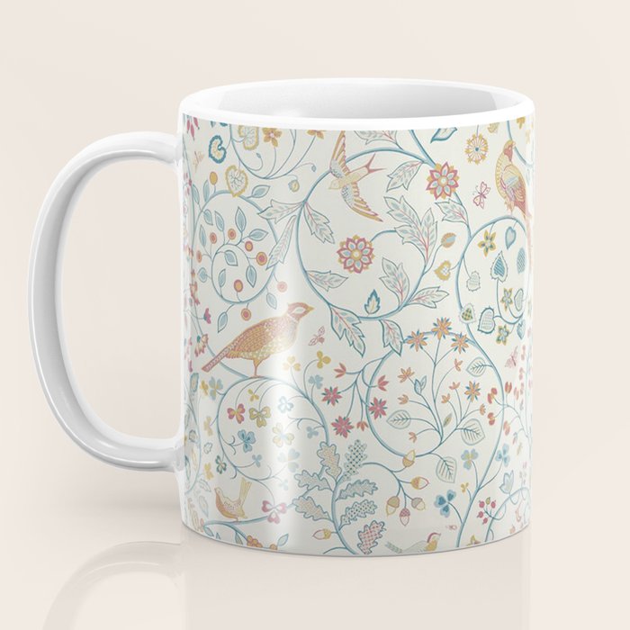 William Morris Newill Owl Art Blue Indigo Saffron Vintage Pattern Coffee Mug Gallery Image 3
