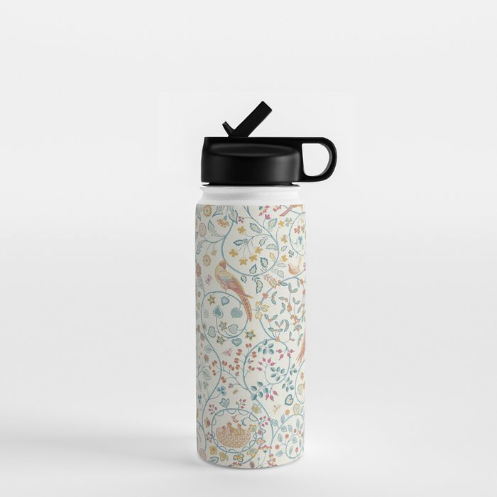 William Morris Newill Owl Art Blue Indigo Saffron Vintage Pattern Water Bottle Gallery Image 1