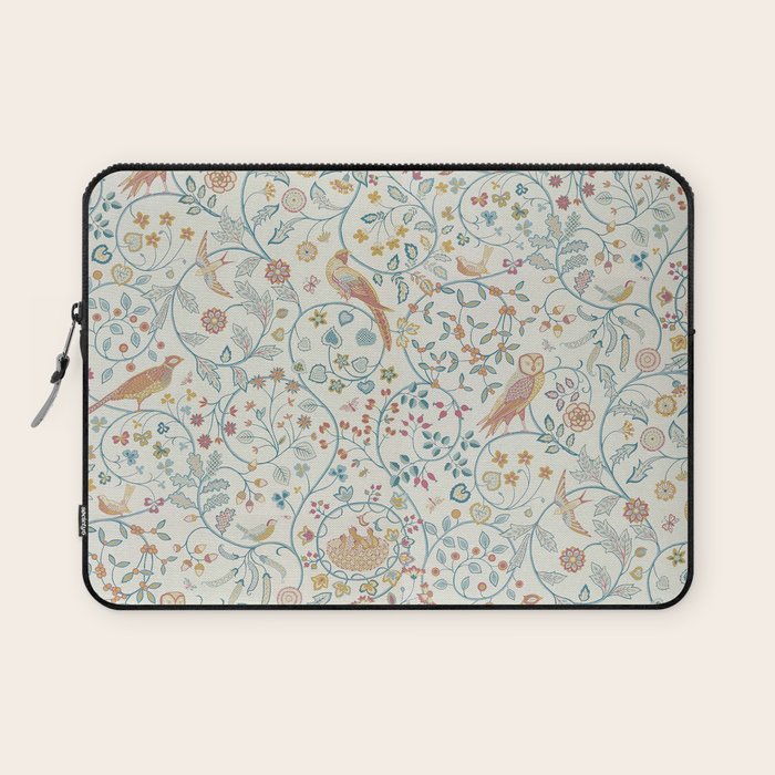 William Morris Newill Owl Art Blue Indigo Saffron Vintage Pattern Laptop Sleeve Gallery Image 1