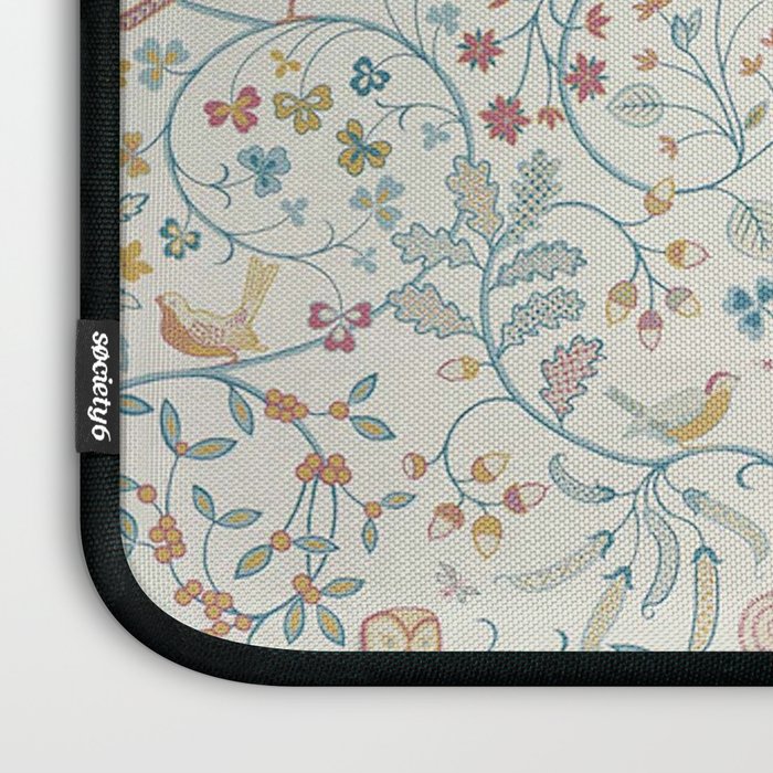 William Morris Newill Owl Art Blue Indigo Saffron Vintage Pattern Laptop Sleeve Gallery Image 3