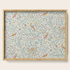 William Morris Newill Owl Art Blue Indigo Saffron Vintage Pattern Serving Tray Gallery Image 1