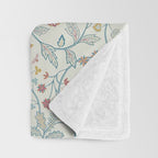 William Morris Newill Owl Art Blue Indigo Saffron Vintage Pattern Throw Blanket Gallery Image 3