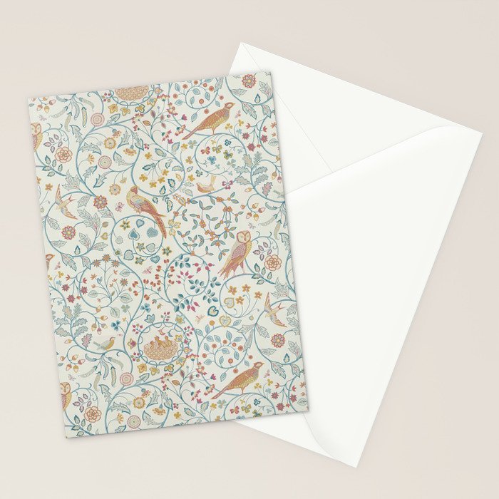 William Morris Newill Owl Art Blue Indigo Saffron Vintage Pattern Stationery Card Gallery Image 2