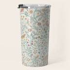 William Morris Newill Owl Art Blue Indigo Saffron Vintage Pattern Travel Mug Gallery Image 3