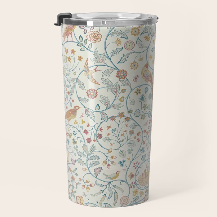 William Morris Newill Owl Art Blue Indigo Saffron Vintage Pattern Travel Mug Gallery Image 3