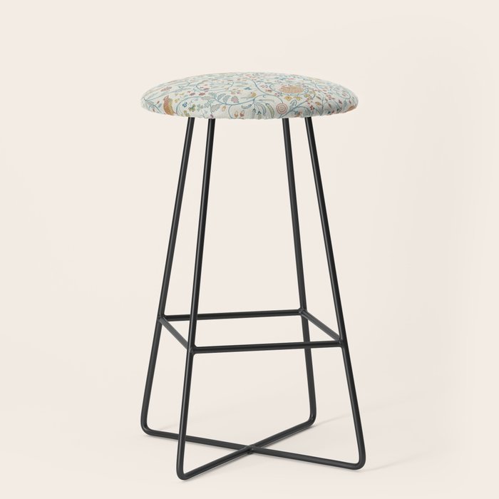 William Morris Newill Owl Art Blue Indigo Saffron Vintage Pattern Stool Gallery Image 1