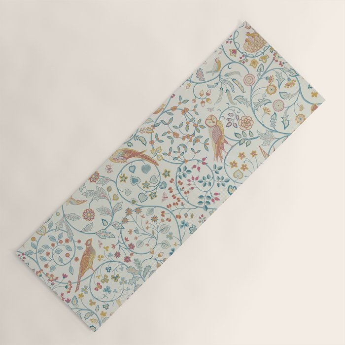 William Morris Newill Owl Art Blue Indigo Saffron Vintage Pattern Yoga Mat Gallery Image 1