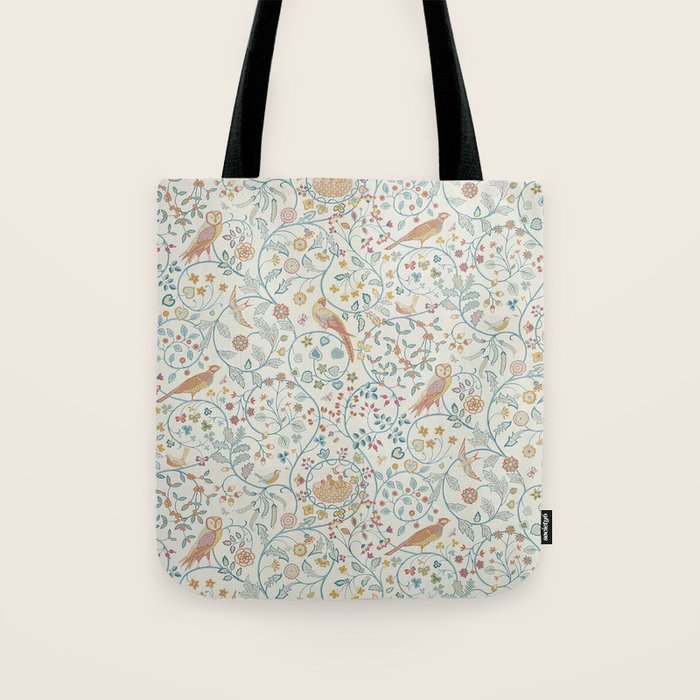 William Morris Newill Owl Art Blue Indigo Saffron Vintage Pattern Tote Bag Gallery Image 1
