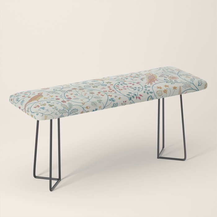 William Morris Newill Owl Art Blue Indigo Saffron Vintage Pattern Bench Gallery Image 1