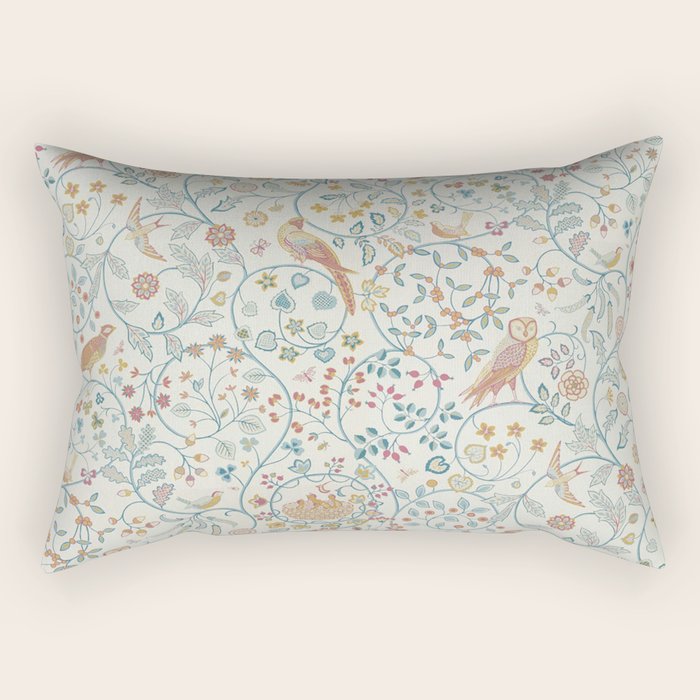 William Morris Newill Owl Art Blue Indigo Saffron Vintage Pattern Rectangular Pillow Gallery Image 1