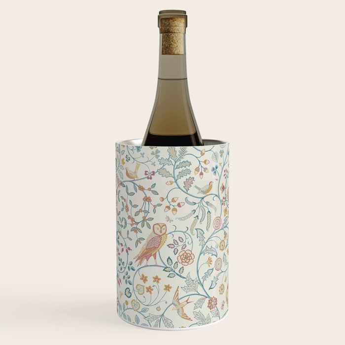 William Morris Newill Owl Art Blue Indigo Saffron Vintage Pattern Wine Chiller Gallery Image 3
