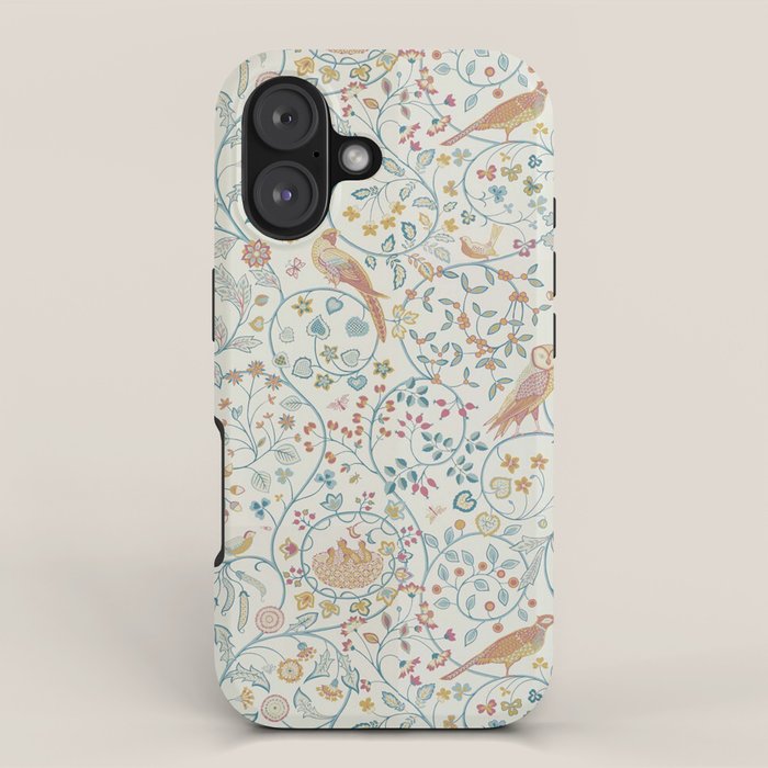 William Morris Newill Owl Art Blue Indigo Saffron Vintage Pattern iPhone Case Gallery Image 1